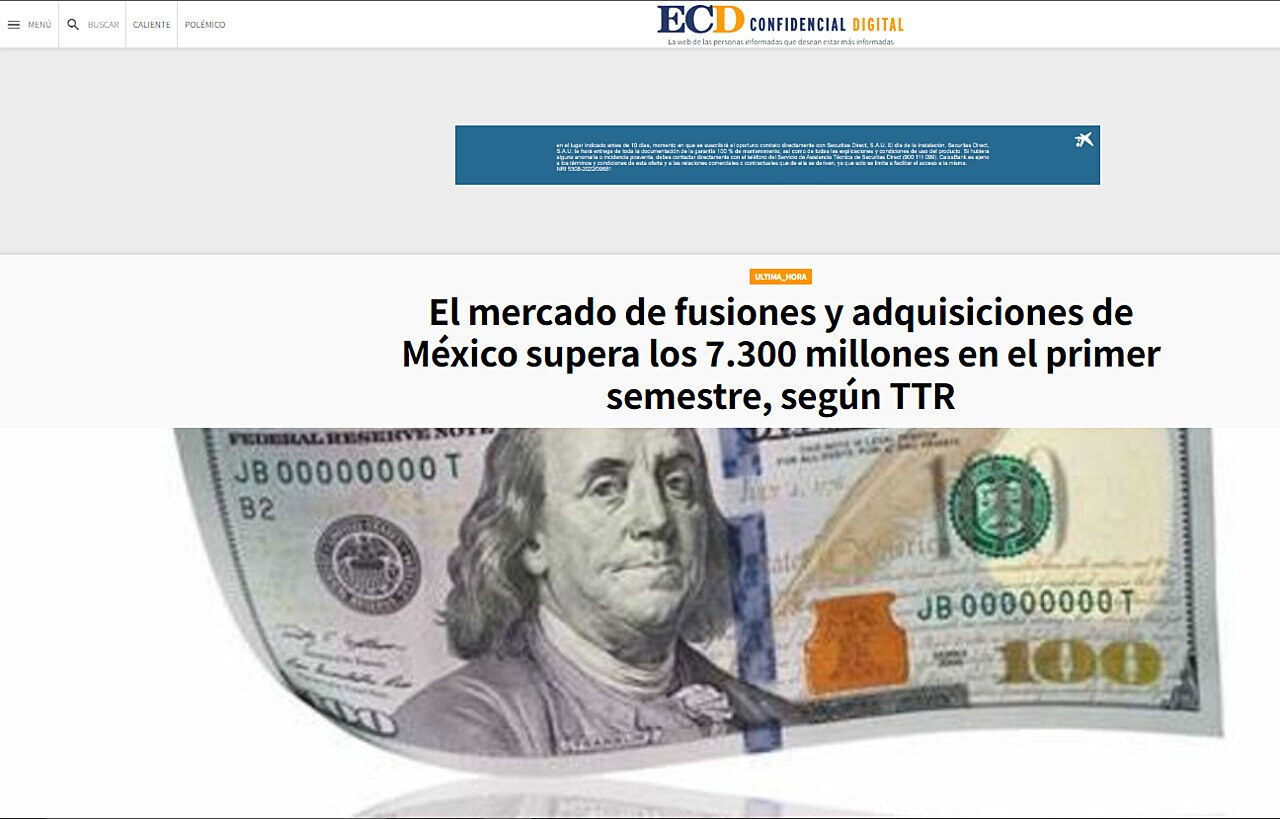 El mercado de fusiones y adquisiciones de Mxico supera los 7.300 millones en el primer semestre, segn TTR